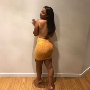Orange sequin backless dress